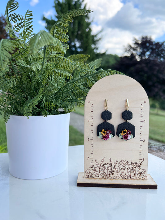 Black Knit Floral Earrings