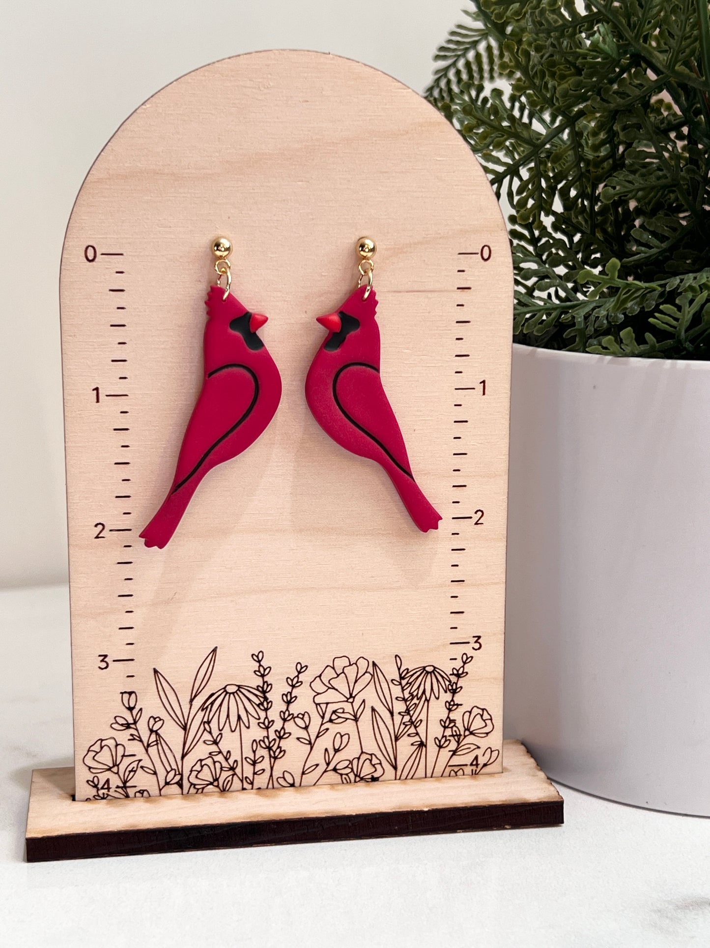 Red Cardinal Clay Earrings