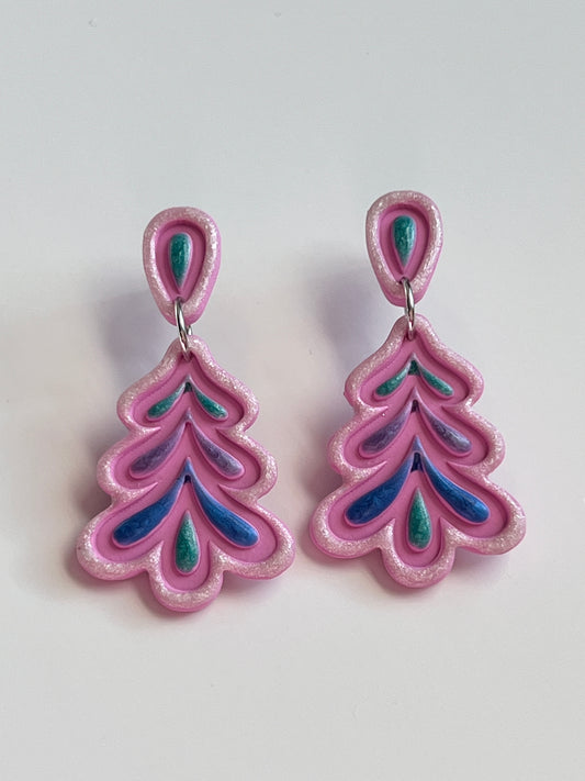 Bubblegum Pink Christmas Tree Earrings