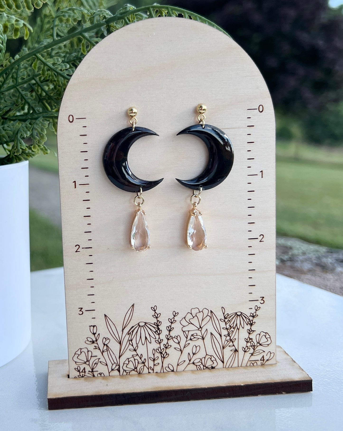 Black Moon with Glass Charm Earrings