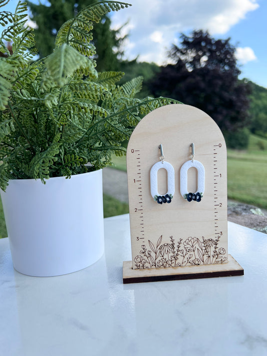 White and Navy Floral Earrings