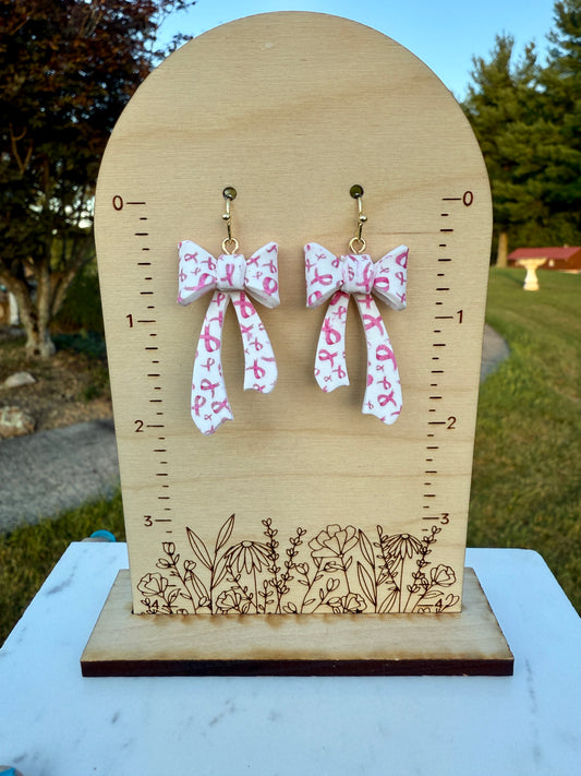 Breast Cancer Awareness Bow Earrings